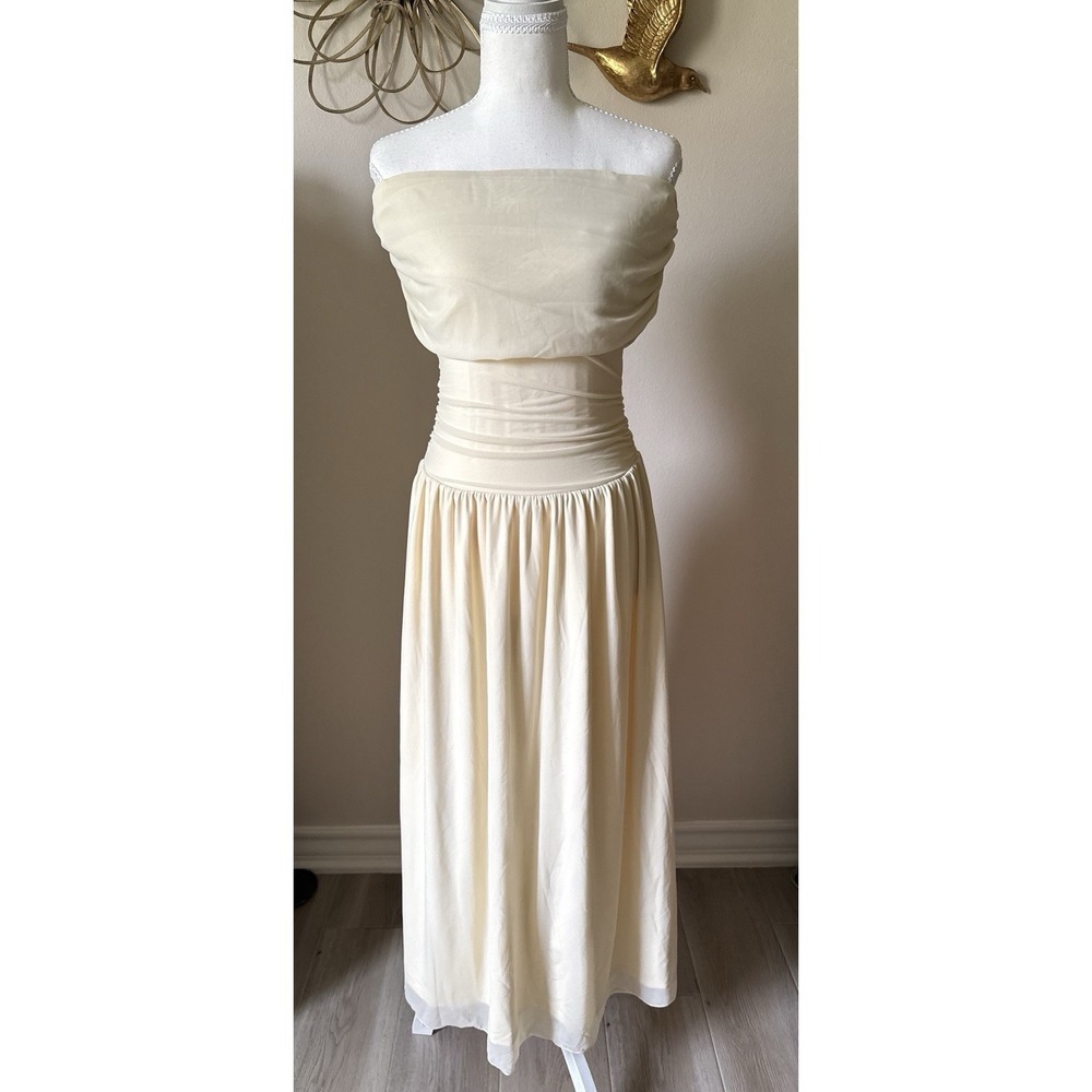 Ivory Strapless Ruched Maxi Dress S NWT Courthouse Wedding Bridal Minimalist